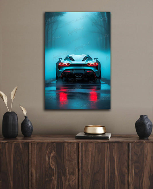 Speed in the Rain – Supercar Portrait Metal Poster
