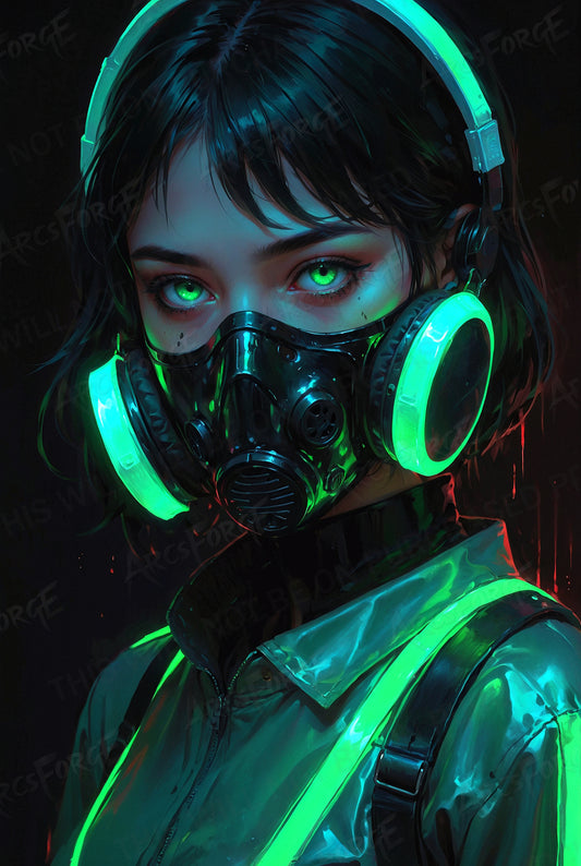 Neon Cyber Girl HD Metal Wall Art