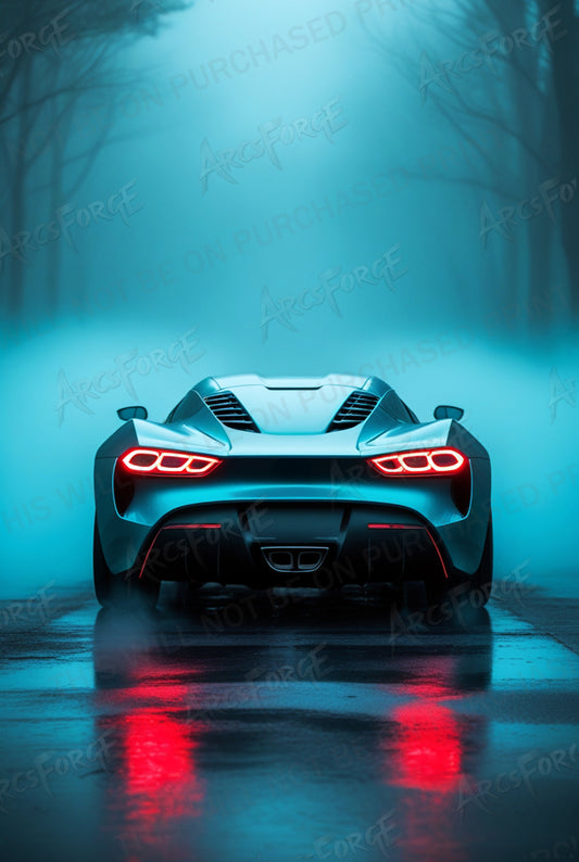 Speed in the Rain – Supercar Portrait Metal Poster
